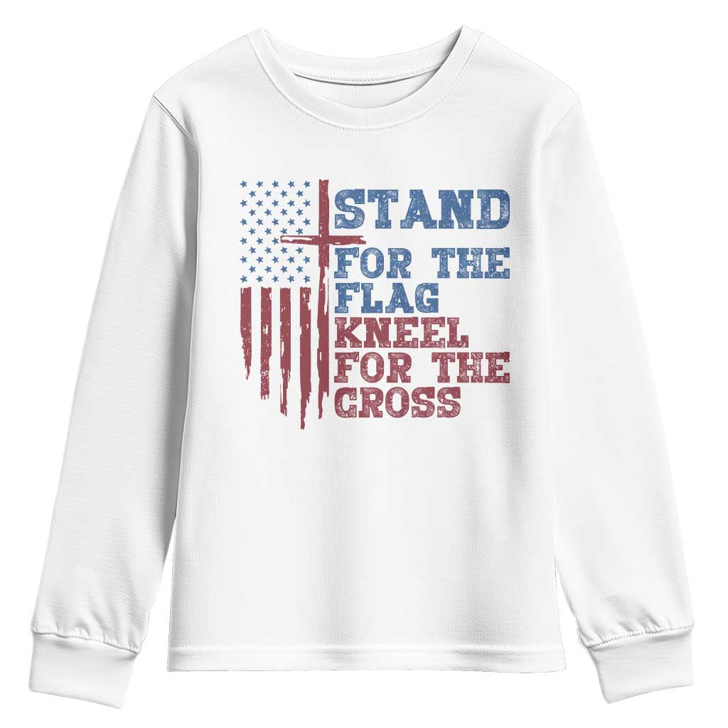 Stand For The Flag Kneel For The Cross Youth Sweatshirt Cross US Flag American Patriotic Christian Faith 4th of July