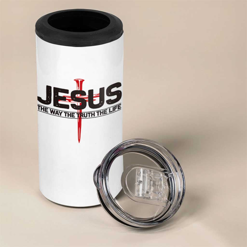 Jesus Christ 4 in 1 Can Cooler Tumbler The Way Truth Life Cross Nails Faith In God Christian