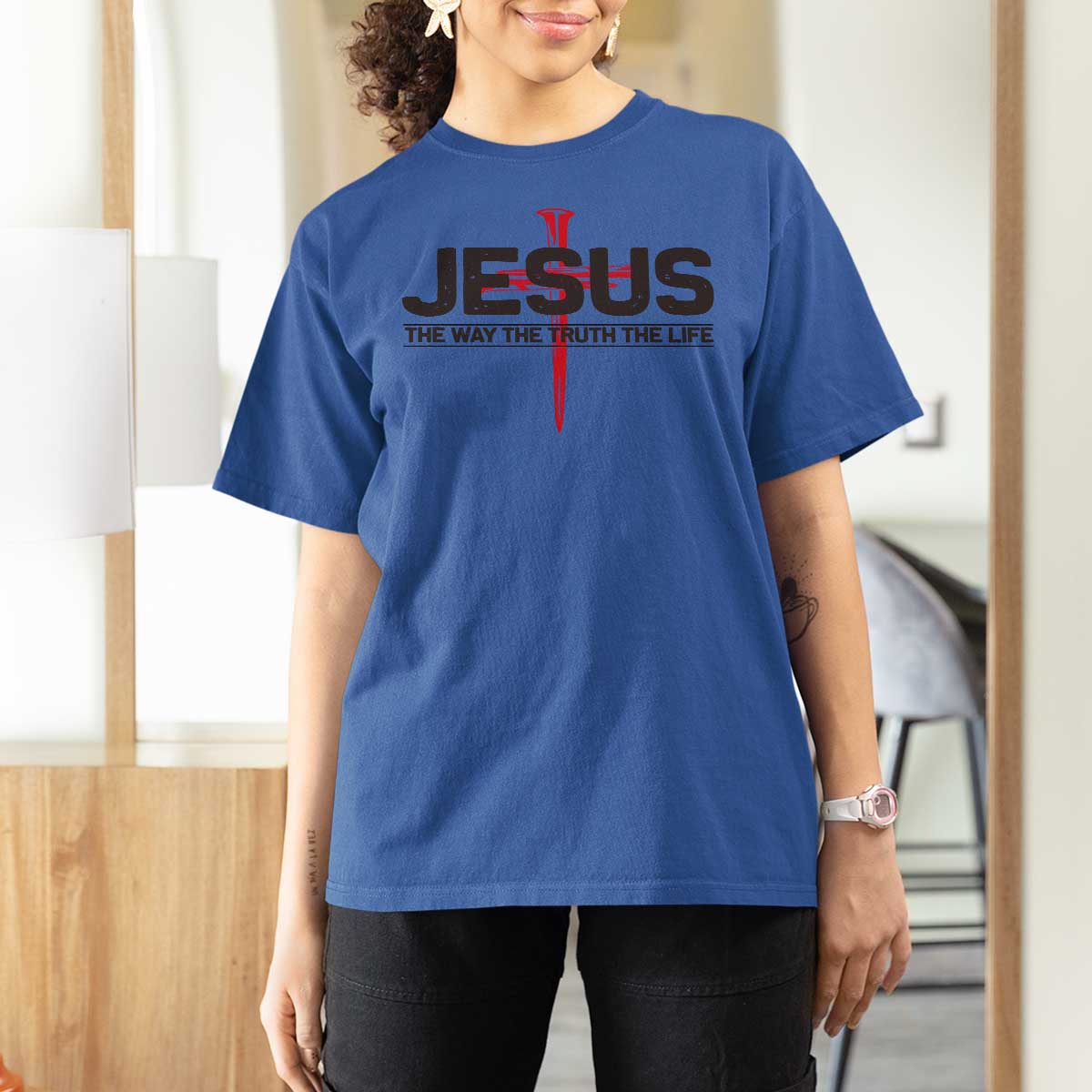 Jesus Christ T Shirt For Women The Way Truth Life Cross Nails Faith In God Christian