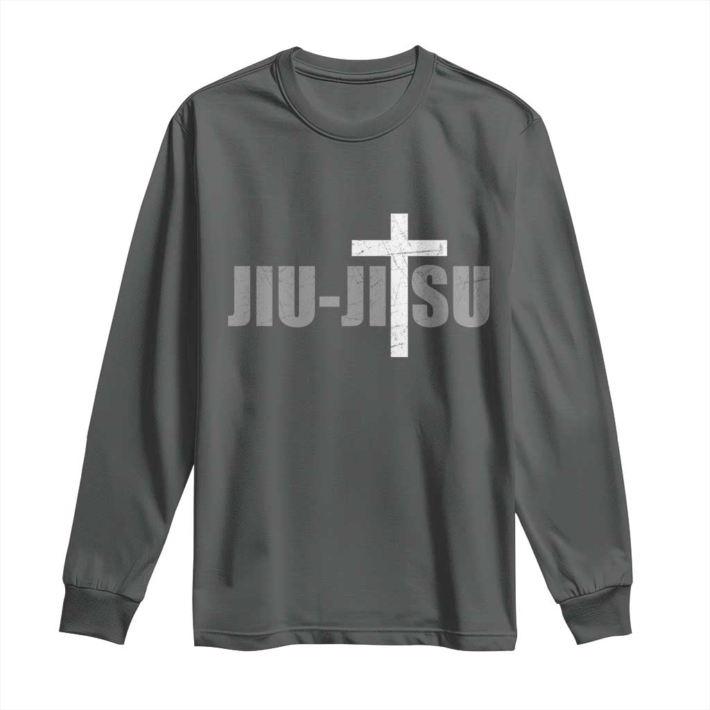 Jiu Jitsu Christian Cross Long Sleeve Shirt Retro Vintage Minimal Religious Faith