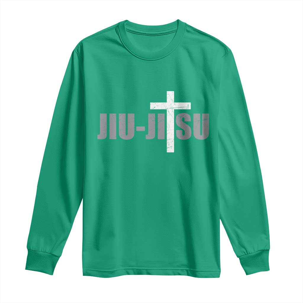Jiu Jitsu Christian Cross Long Sleeve Shirt Retro Vintage Minimal Religious Faith
