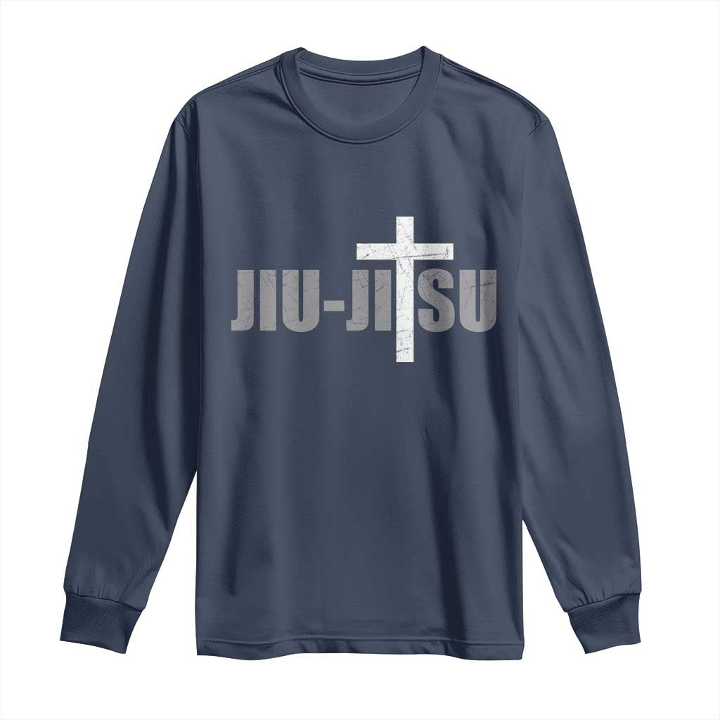 Jiu Jitsu Christian Cross Long Sleeve Shirt Retro Vintage Minimal Religious Faith