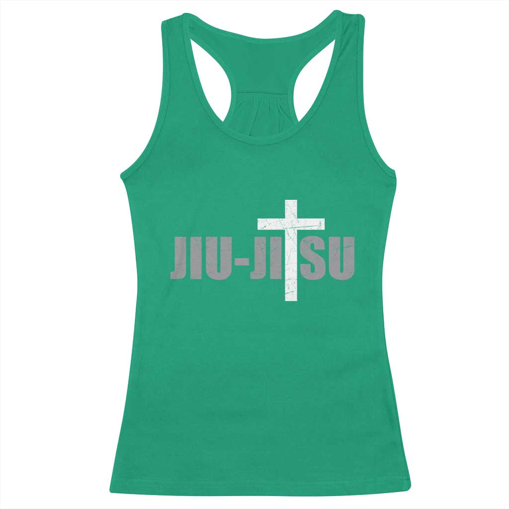 Jiu Jitsu Christian Cross Racerback Tank Top Retro Vintage Minimal Religious Faith