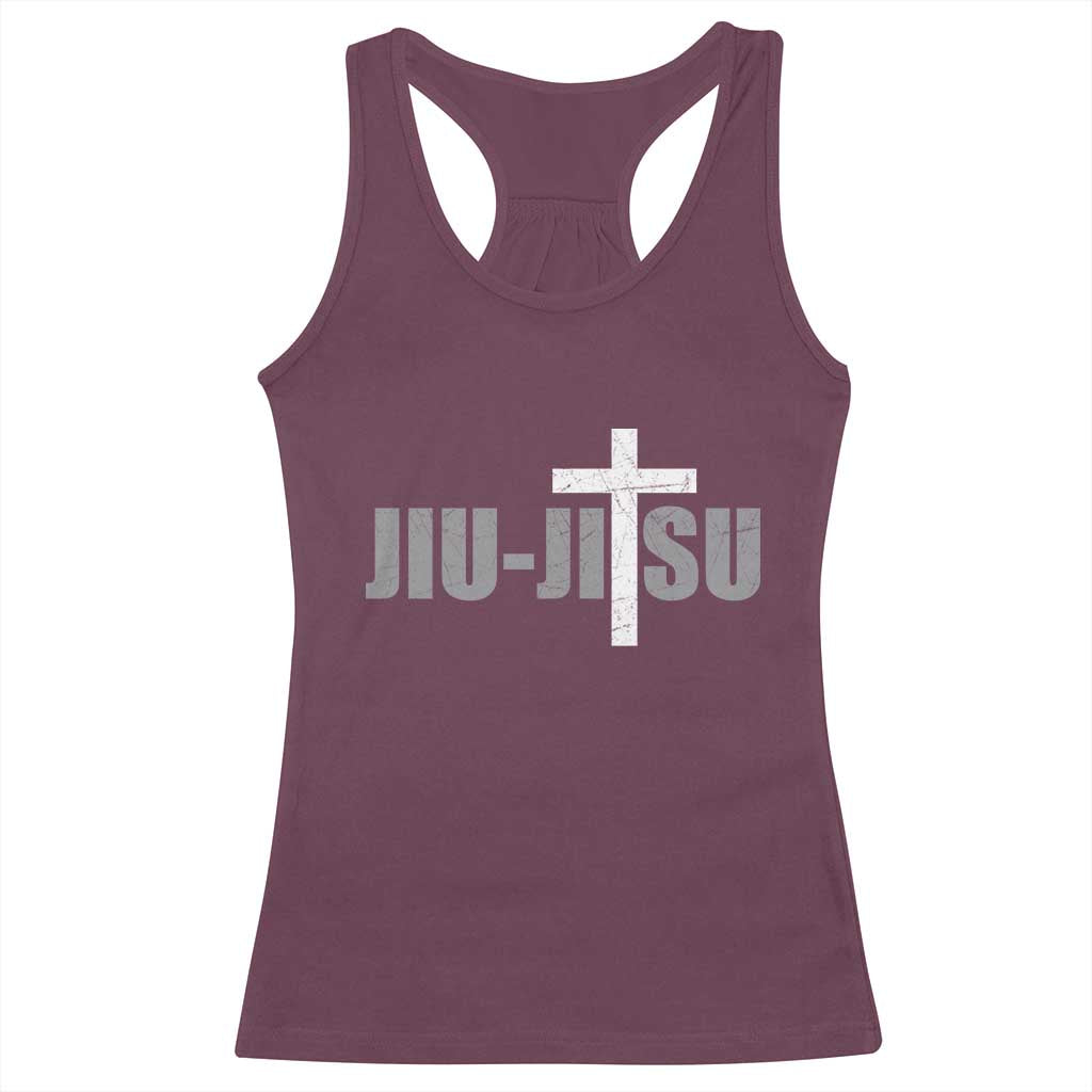Jiu Jitsu Christian Cross Racerback Tank Top Retro Vintage Minimal Religious Faith