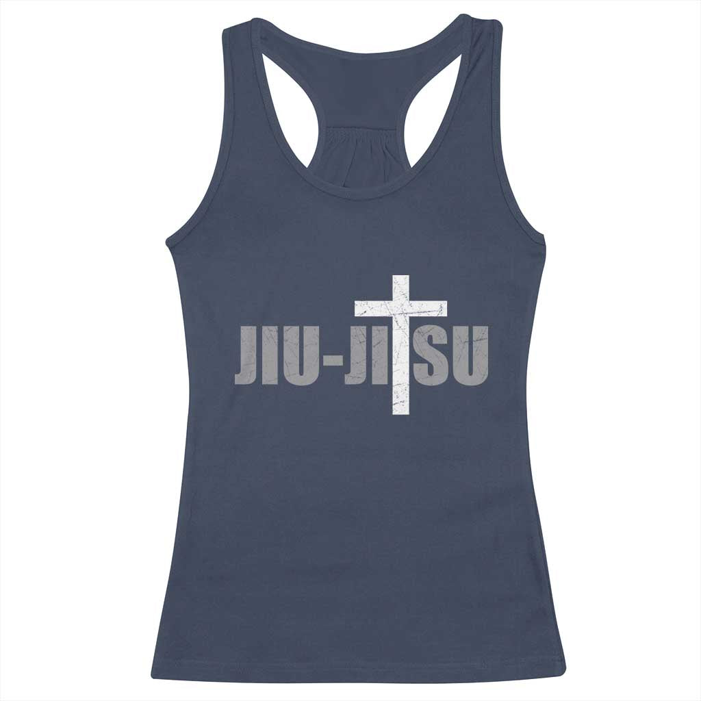 Jiu Jitsu Christian Cross Racerback Tank Top Retro Vintage Minimal Religious Faith