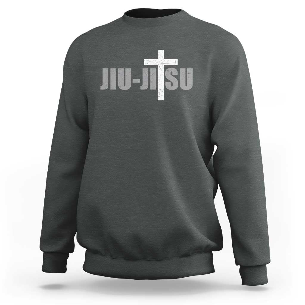 Jiu Jitsu Christian Cross Sweatshirt Retro Vintage Minimal Religious Faith