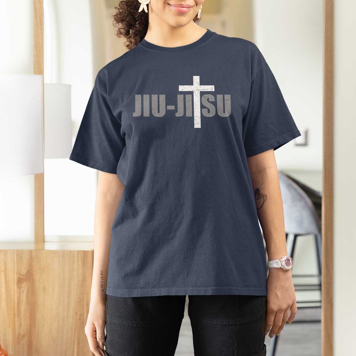 Jiu Jitsu Christian Cross T Shirt For Women Retro Vintage Minimal Religious Faith