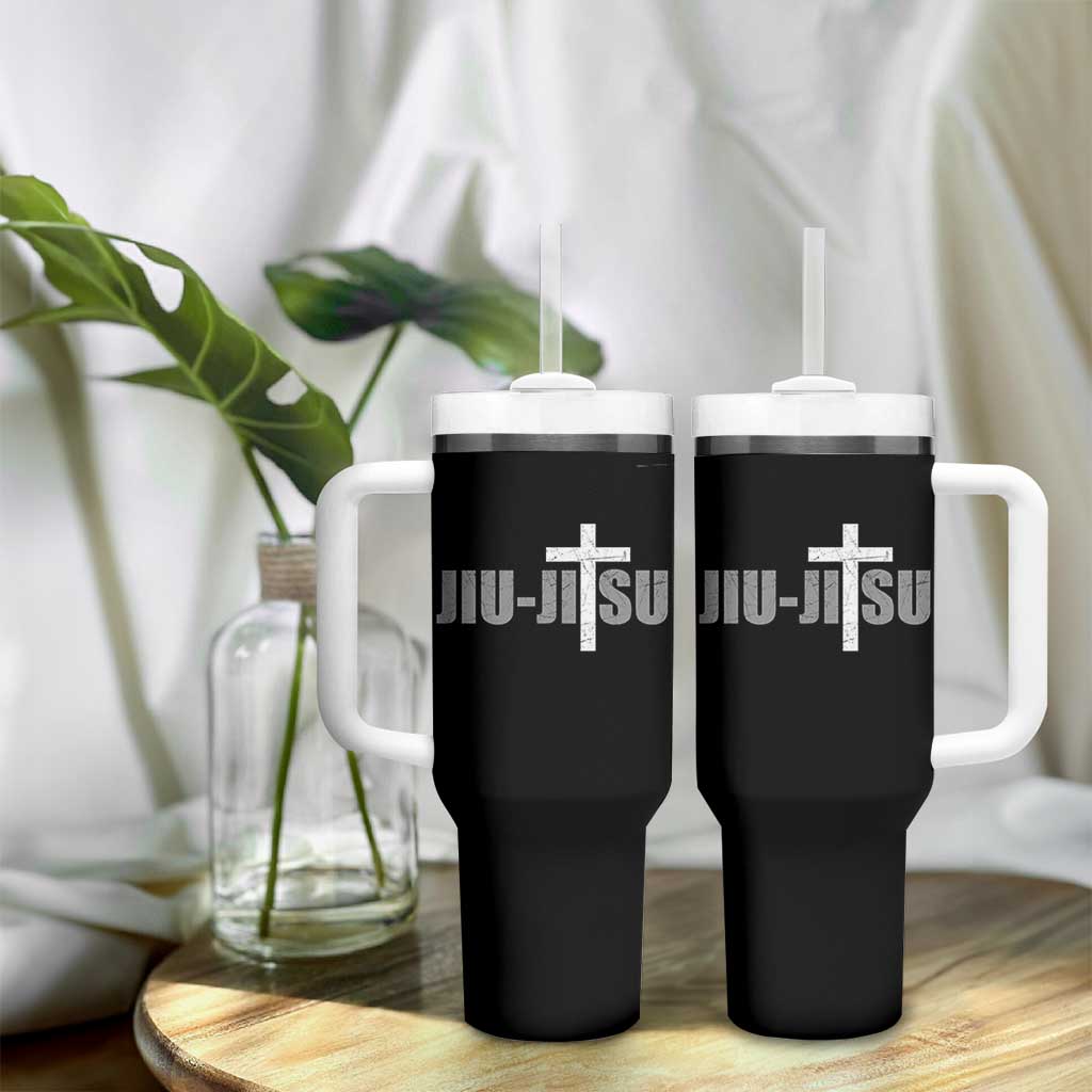 Jiu Jitsu Christian Cross Tumbler With Handle Retro Vintage Minimal Religious Faith