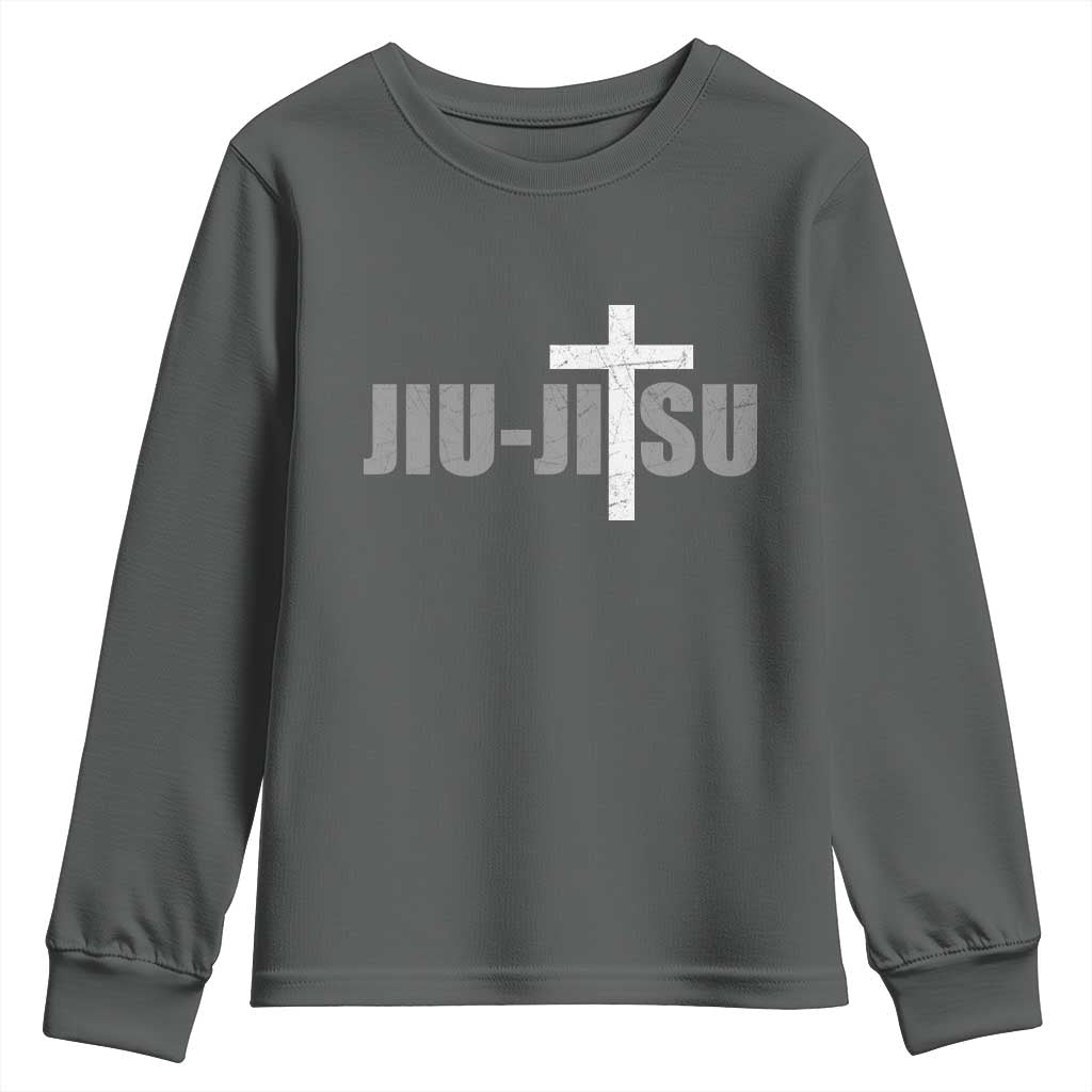 Jiu Jitsu Christian Cross Youth Sweatshirt Retro Vintage Minimal Religious Faith