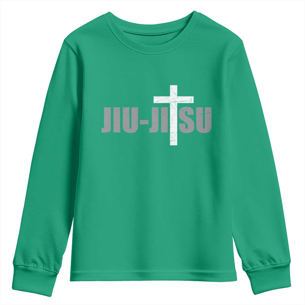 Jiu Jitsu Christian Cross Youth Sweatshirt Retro Vintage Minimal Religious Faith