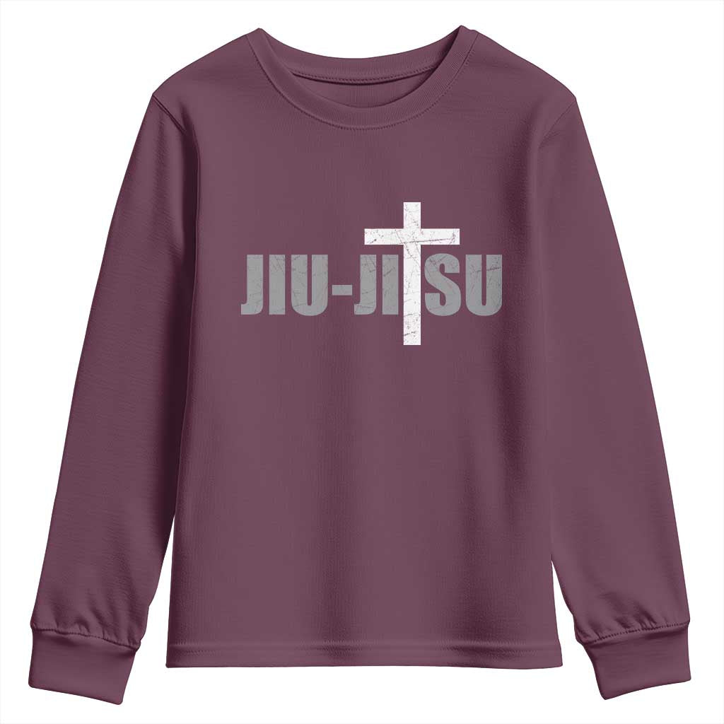 Jiu Jitsu Christian Cross Youth Sweatshirt Retro Vintage Minimal Religious Faith