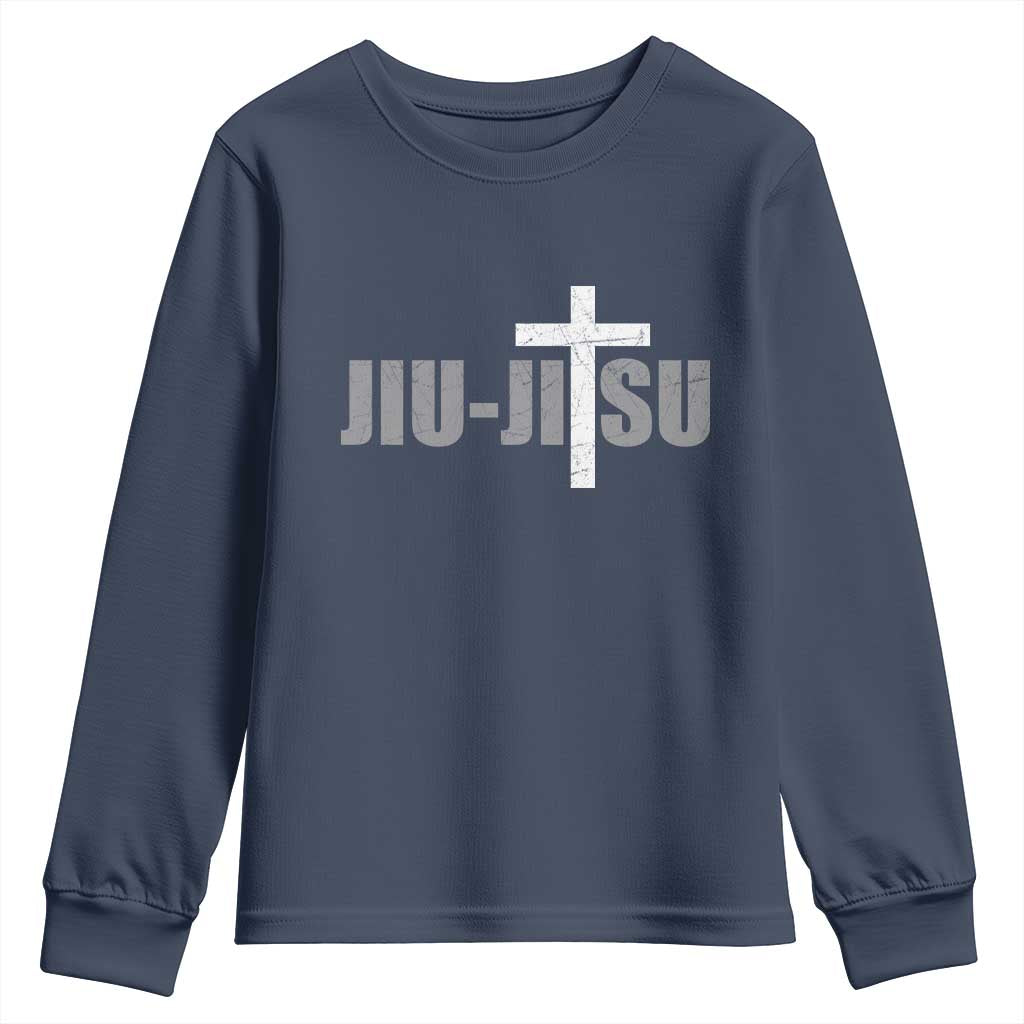 Jiu Jitsu Christian Cross Youth Sweatshirt Retro Vintage Minimal Religious Faith