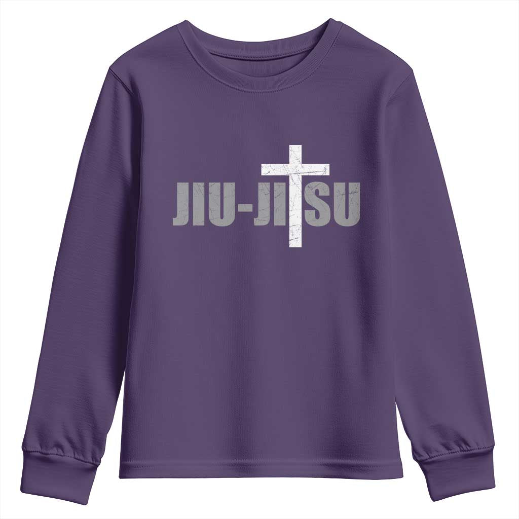 Jiu Jitsu Christian Cross Youth Sweatshirt Retro Vintage Minimal Religious Faith