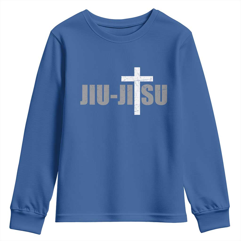 Jiu Jitsu Christian Cross Youth Sweatshirt Retro Vintage Minimal Religious Faith