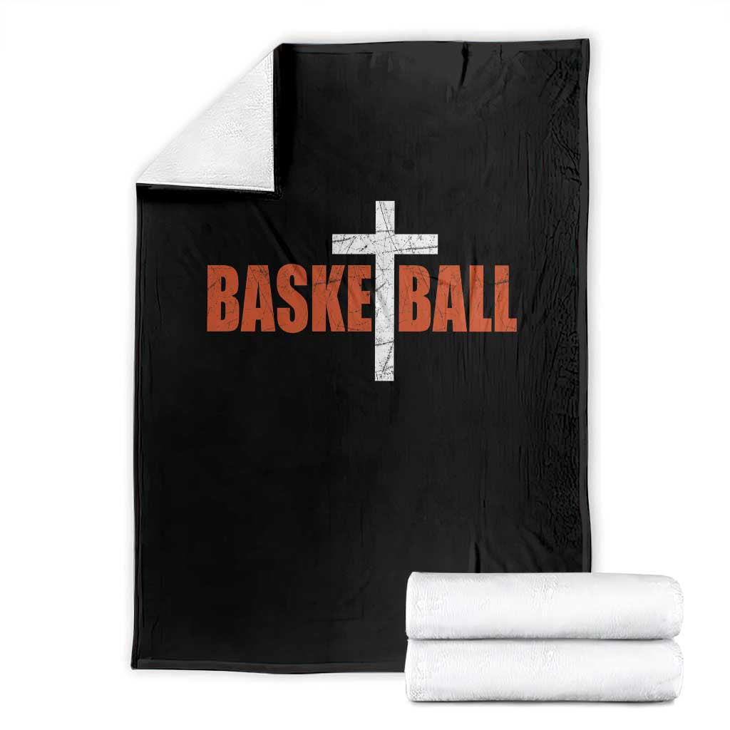 Christian Basketball Cross Throw Blanket Retro Vintage Minimal Religious Faith