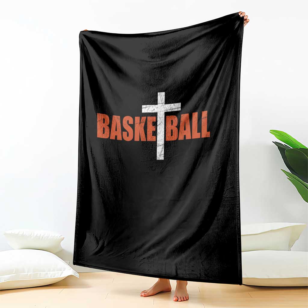 Christian Basketball Cross Throw Blanket Retro Vintage Minimal Religious Faith