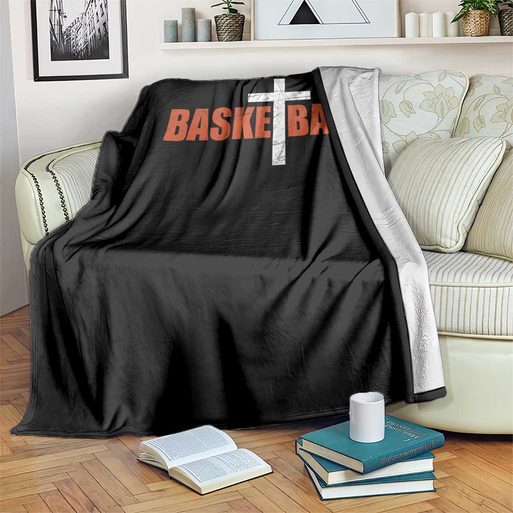 Christian Basketball Cross Throw Blanket Retro Vintage Minimal Religious Faith