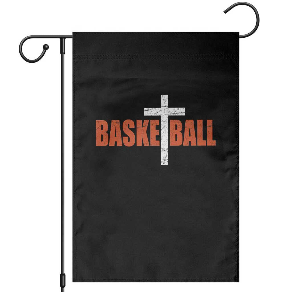 Christian Basketball Cross Garden Flag Retro Vintage Minimal Religious Faith