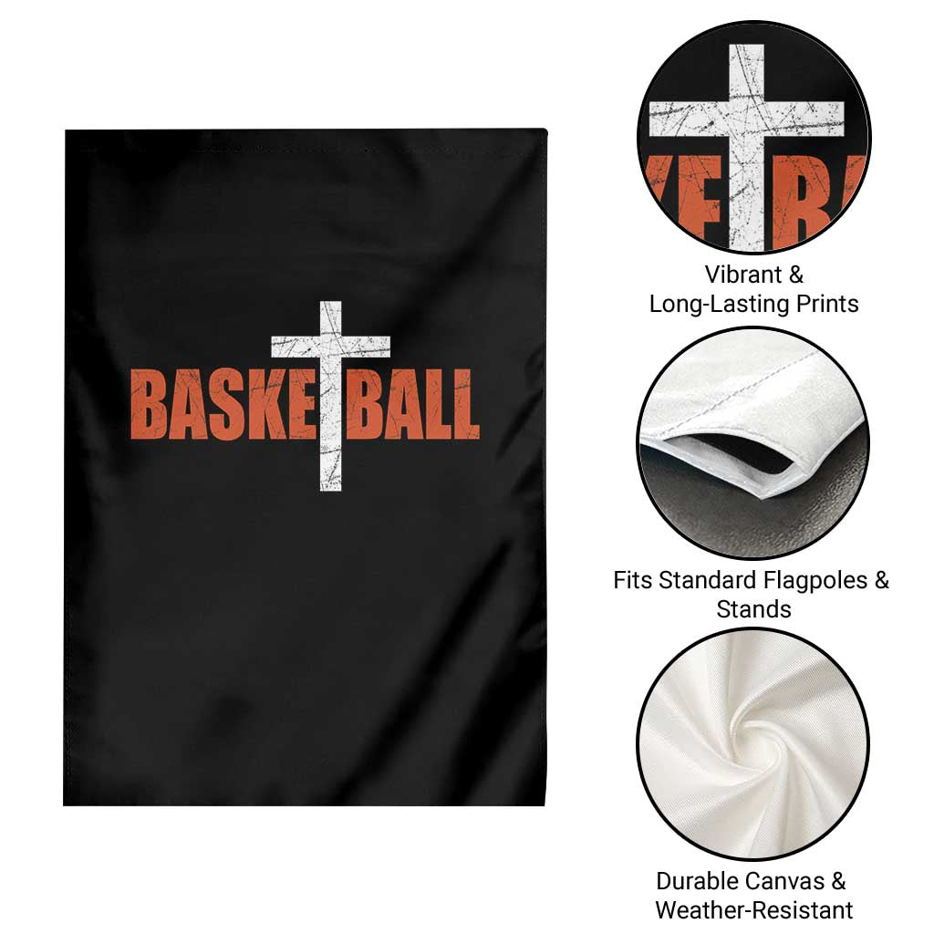 Christian Basketball Cross Garden Flag Retro Vintage Minimal Religious Faith