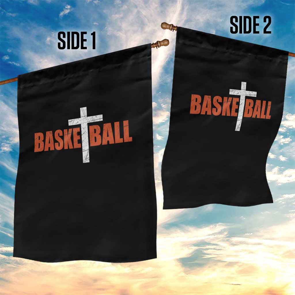 Christian Basketball Cross Garden Flag Retro Vintage Minimal Religious Faith