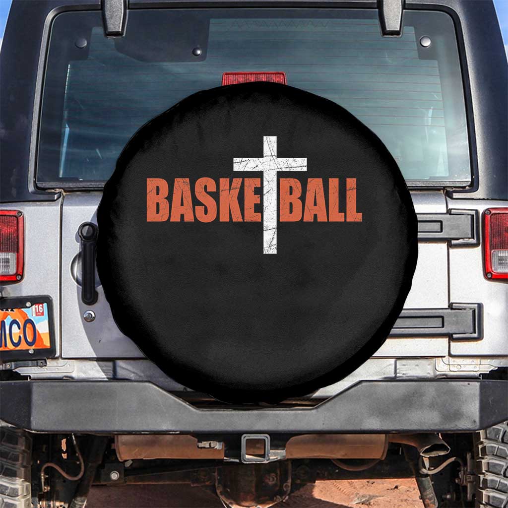 Christian Basketball Cross Spare Tire Cover Retro Vintage Minimal Religious Faith