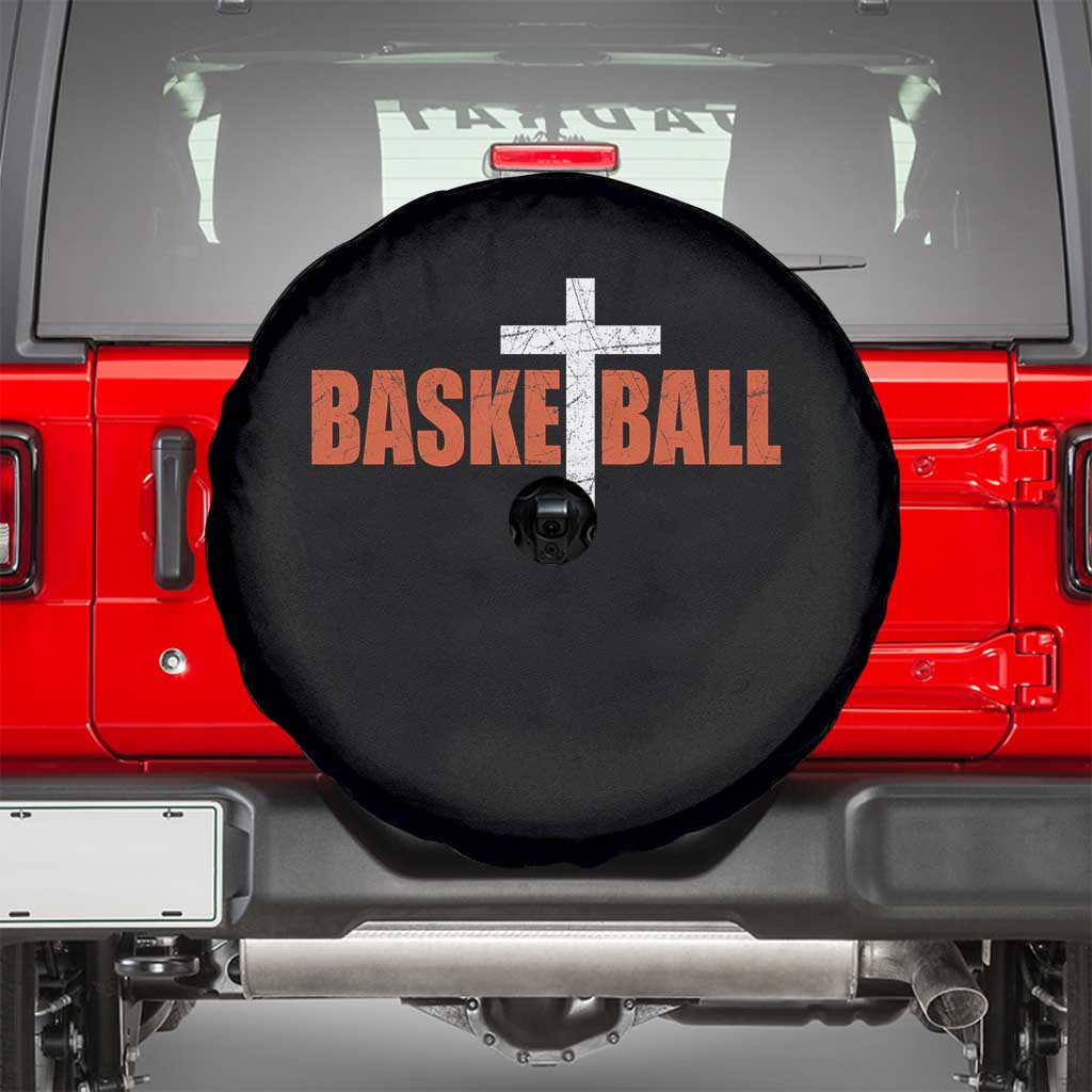 Christian Basketball Cross Spare Tire Cover Retro Vintage Minimal Religious Faith