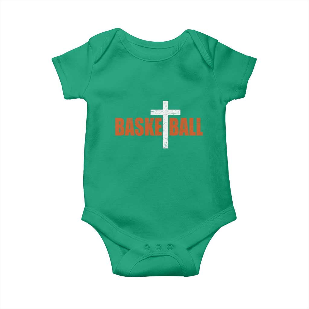 Christian Basketball Cross Baby Onesie Retro Vintage Minimal Religious Faith