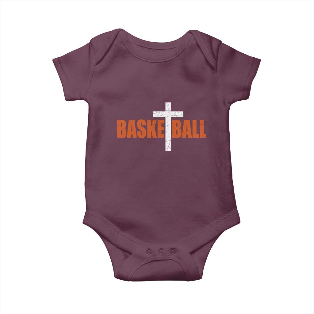 Christian Basketball Cross Baby Onesie Retro Vintage Minimal Religious Faith