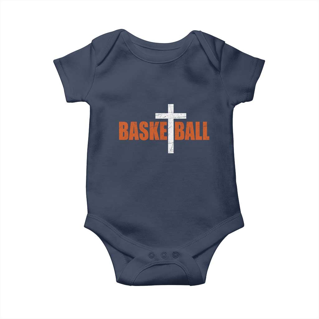 Christian Basketball Cross Baby Onesie Retro Vintage Minimal Religious Faith