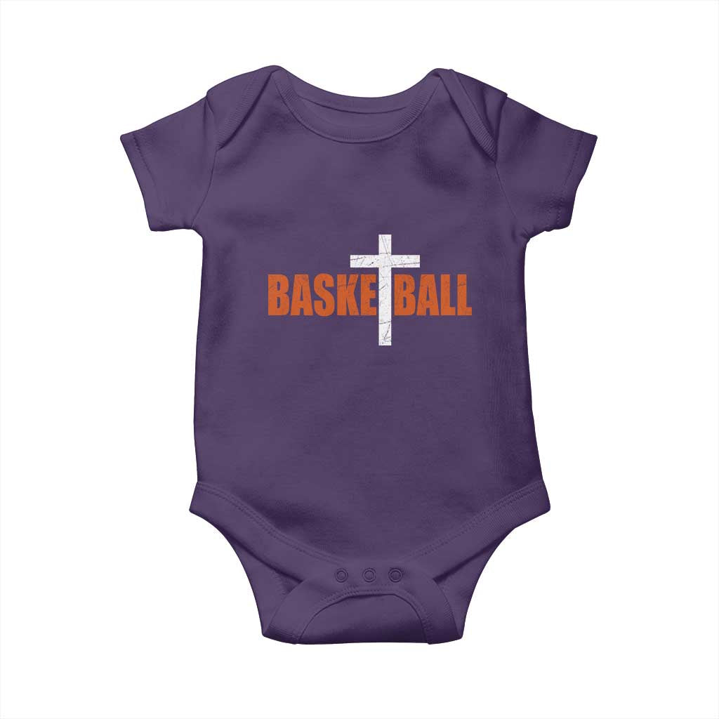 Christian Basketball Cross Baby Onesie Retro Vintage Minimal Religious Faith