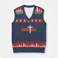 Christian Basketball Cross V-Neck Knit Sweater Vest Retro Vintage Minimal Religious Faith