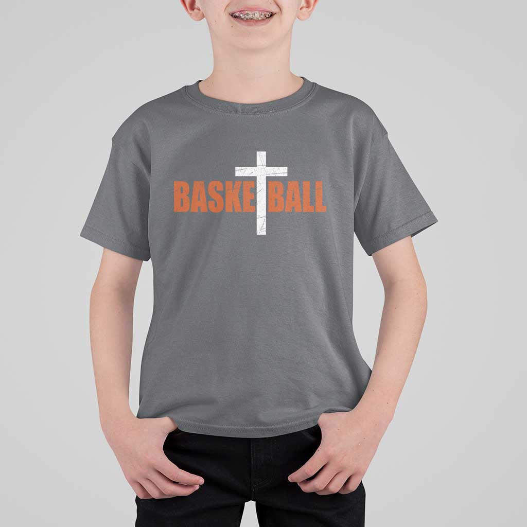 Christian Basketball Cross T Shirt For Kid Retro Vintage Minimal Religious Faith
