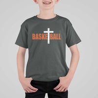 Christian Basketball Cross T Shirt For Kid Retro Vintage Minimal Religious Faith