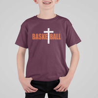 Christian Basketball Cross T Shirt For Kid Retro Vintage Minimal Religious Faith