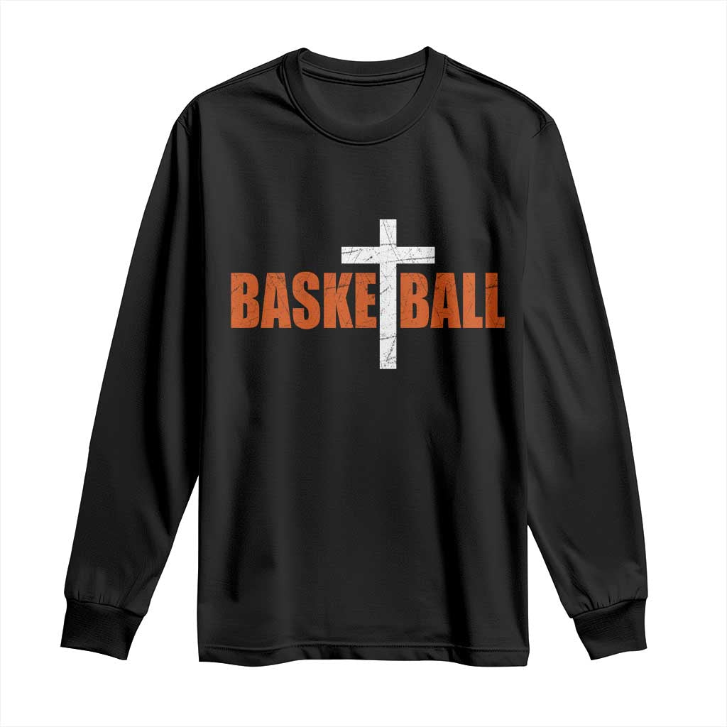 Christian Basketball Cross Long Sleeve Shirt Retro Vintage Minimal Religious Faith