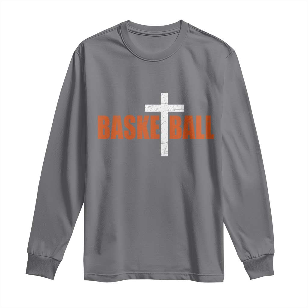 Christian Basketball Cross Long Sleeve Shirt Retro Vintage Minimal Religious Faith