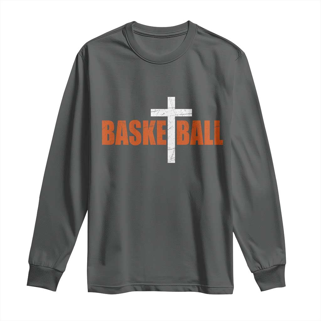 Christian Basketball Cross Long Sleeve Shirt Retro Vintage Minimal Religious Faith