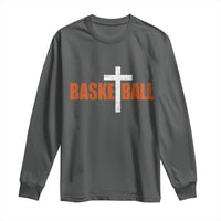 Christian Basketball Cross Long Sleeve Shirt Retro Vintage Minimal Religious Faith