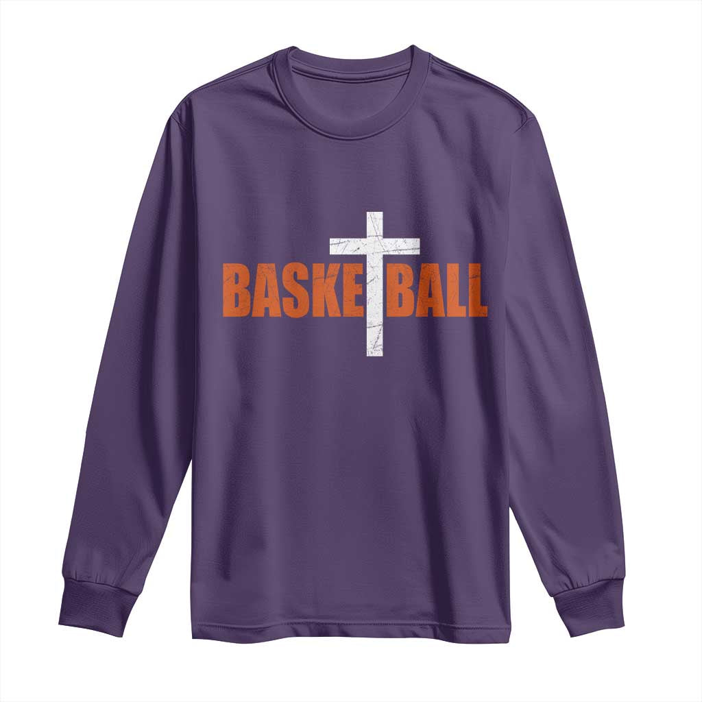Christian Basketball Cross Long Sleeve Shirt Retro Vintage Minimal Religious Faith