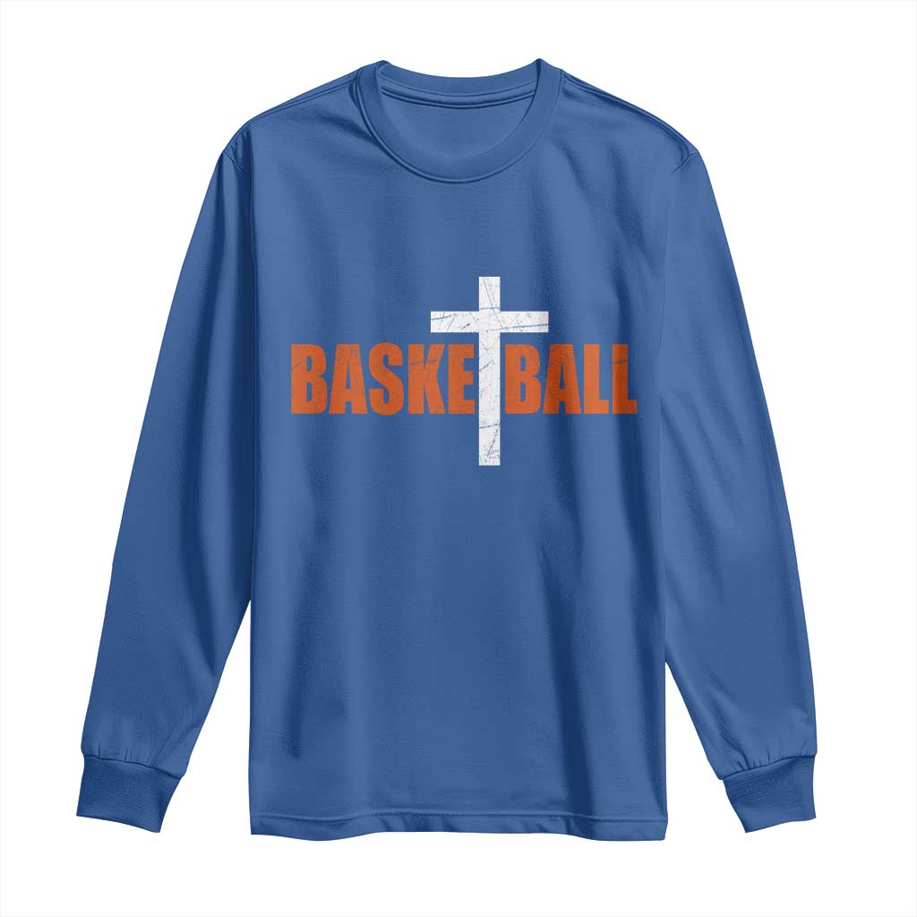 Christian Basketball Cross Long Sleeve Shirt Retro Vintage Minimal Religious Faith