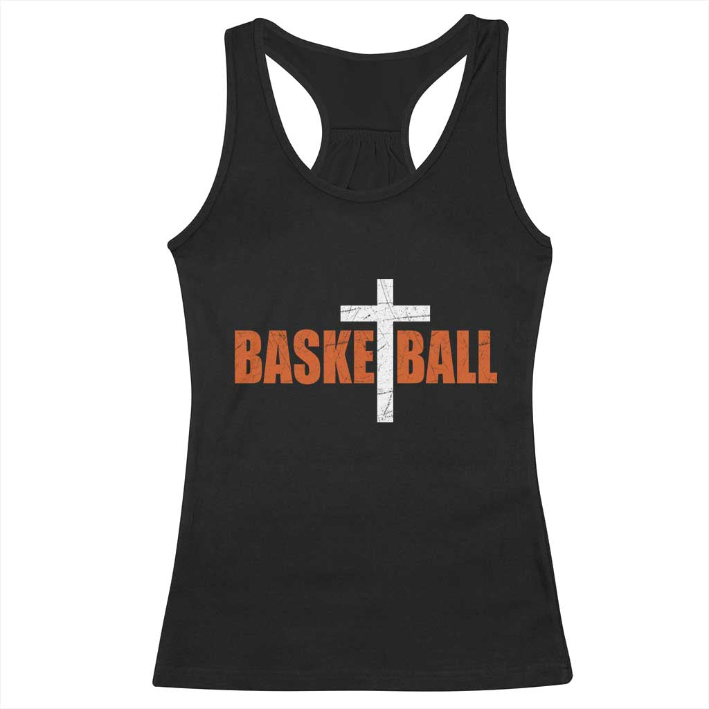 Christian Basketball Cross Racerback Tank Top Retro Vintage Minimal Religious Faith