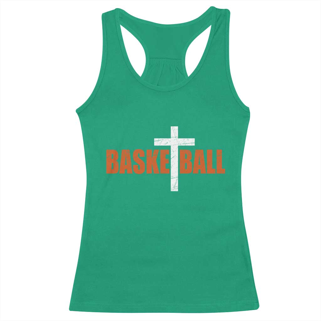 Christian Basketball Cross Racerback Tank Top Retro Vintage Minimal Religious Faith