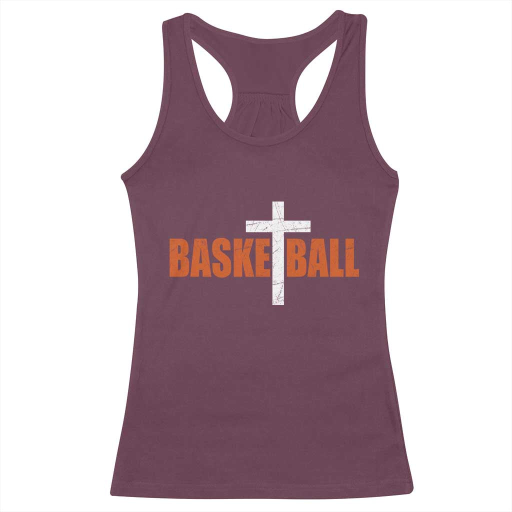 Christian Basketball Cross Racerback Tank Top Retro Vintage Minimal Religious Faith