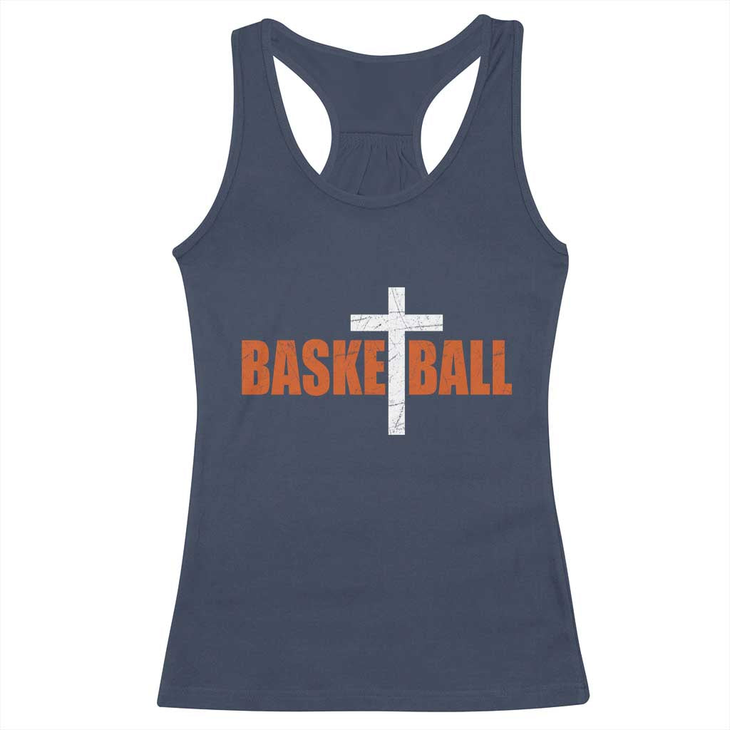Christian Basketball Cross Racerback Tank Top Retro Vintage Minimal Religious Faith