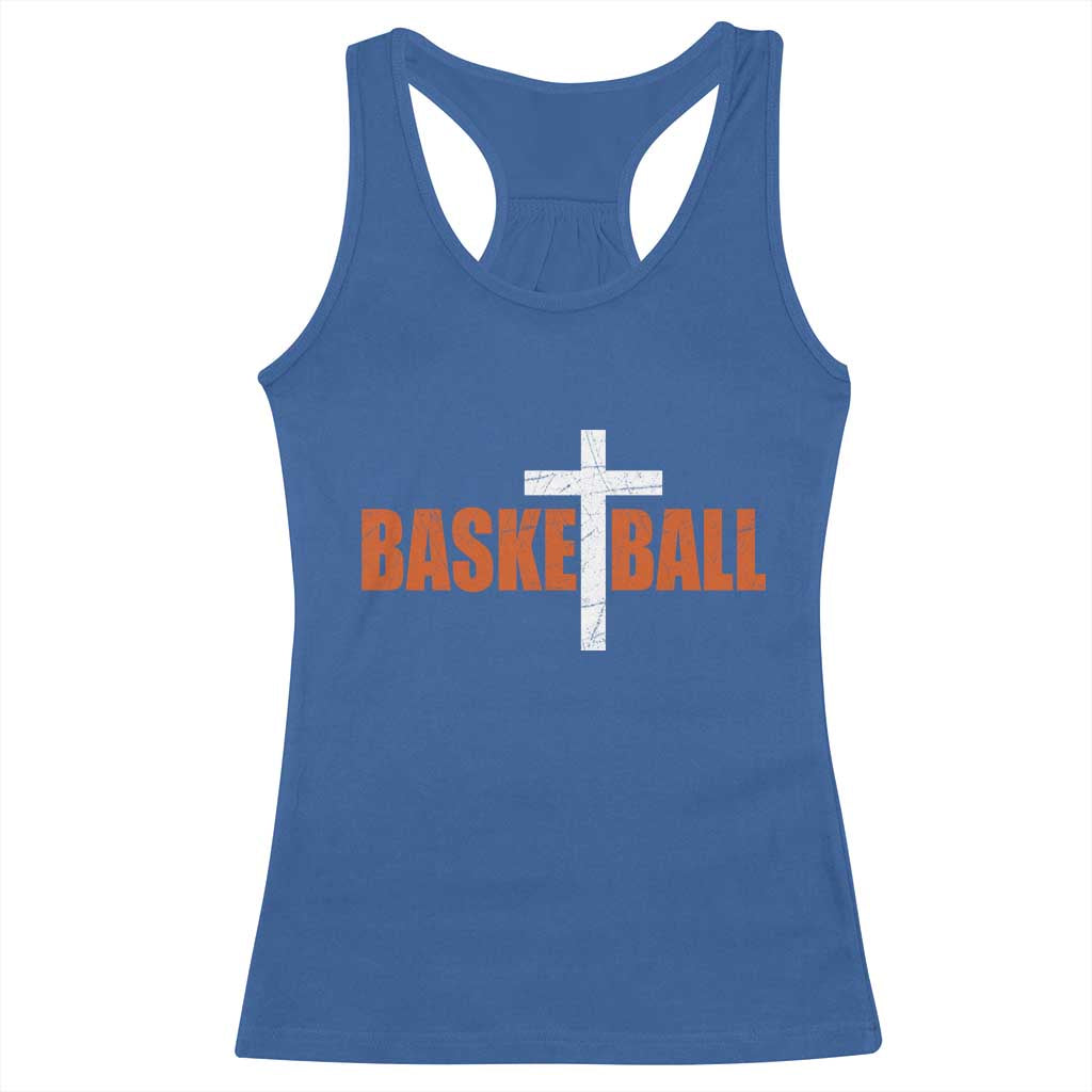 Christian Basketball Cross Racerback Tank Top Retro Vintage Minimal Religious Faith