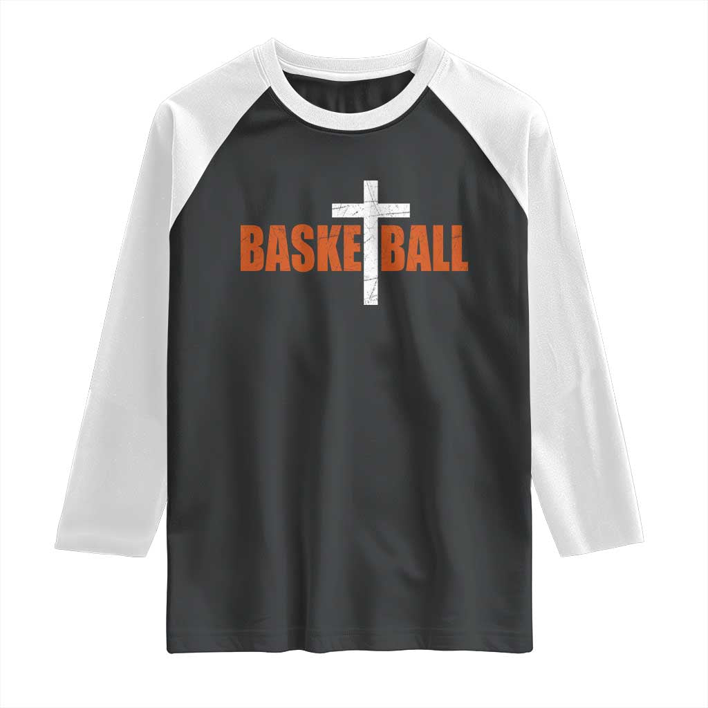 Christian Basketball Cross Raglan Shirt Retro Vintage Minimal Religious Faith