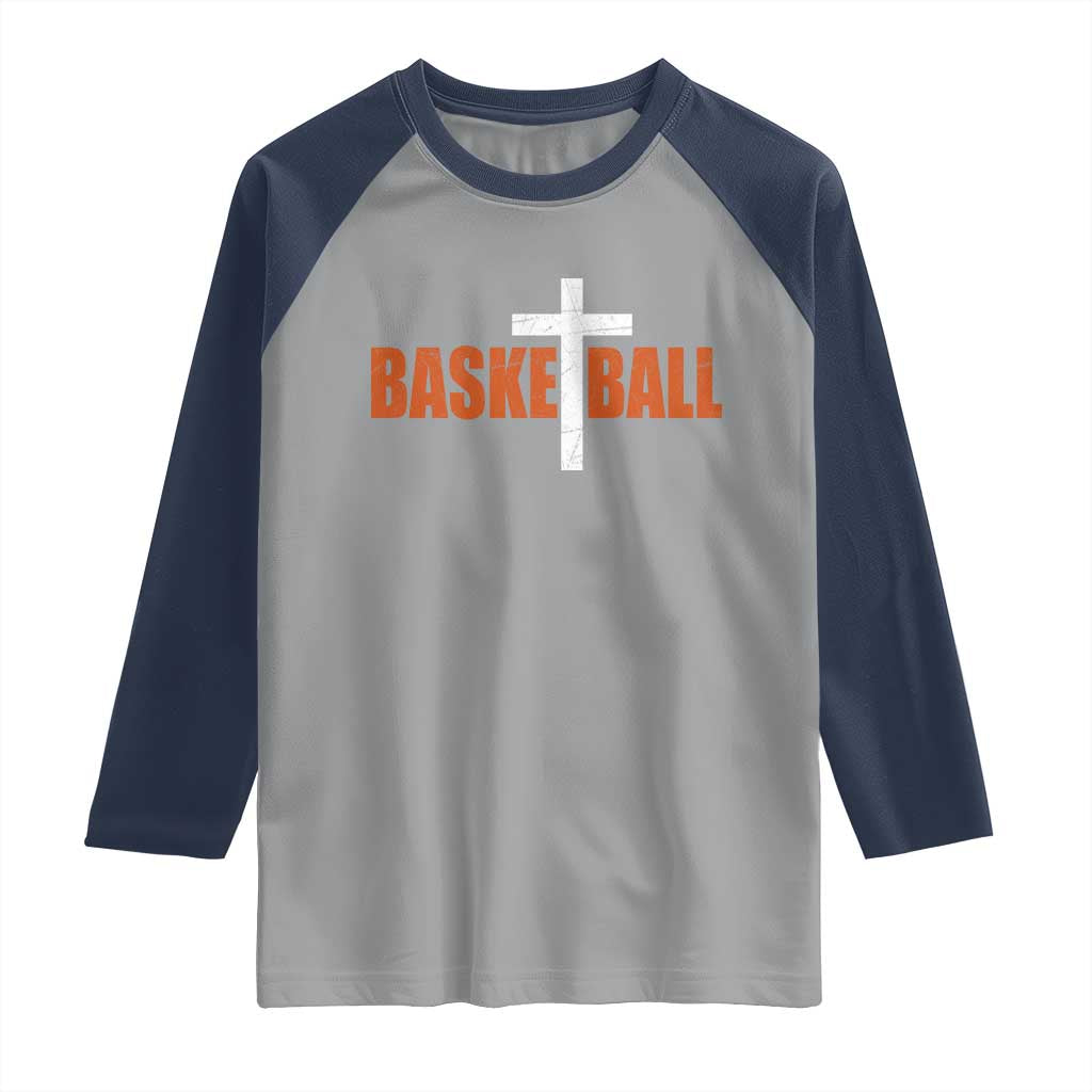 Christian Basketball Cross Raglan Shirt Retro Vintage Minimal Religious Faith
