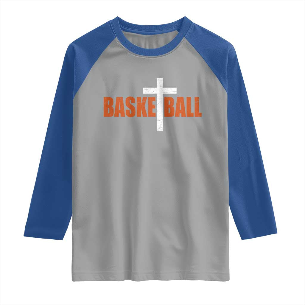 Christian Basketball Cross Raglan Shirt Retro Vintage Minimal Religious Faith