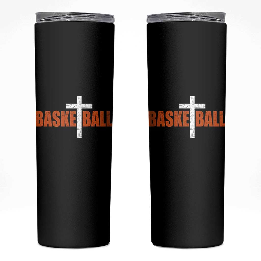Christian Basketball Cross Skinny Tumbler Retro Vintage Minimal Religious Faith