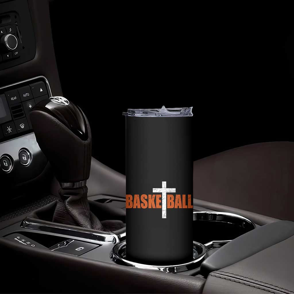 Christian Basketball Cross Skinny Tumbler Retro Vintage Minimal Religious Faith